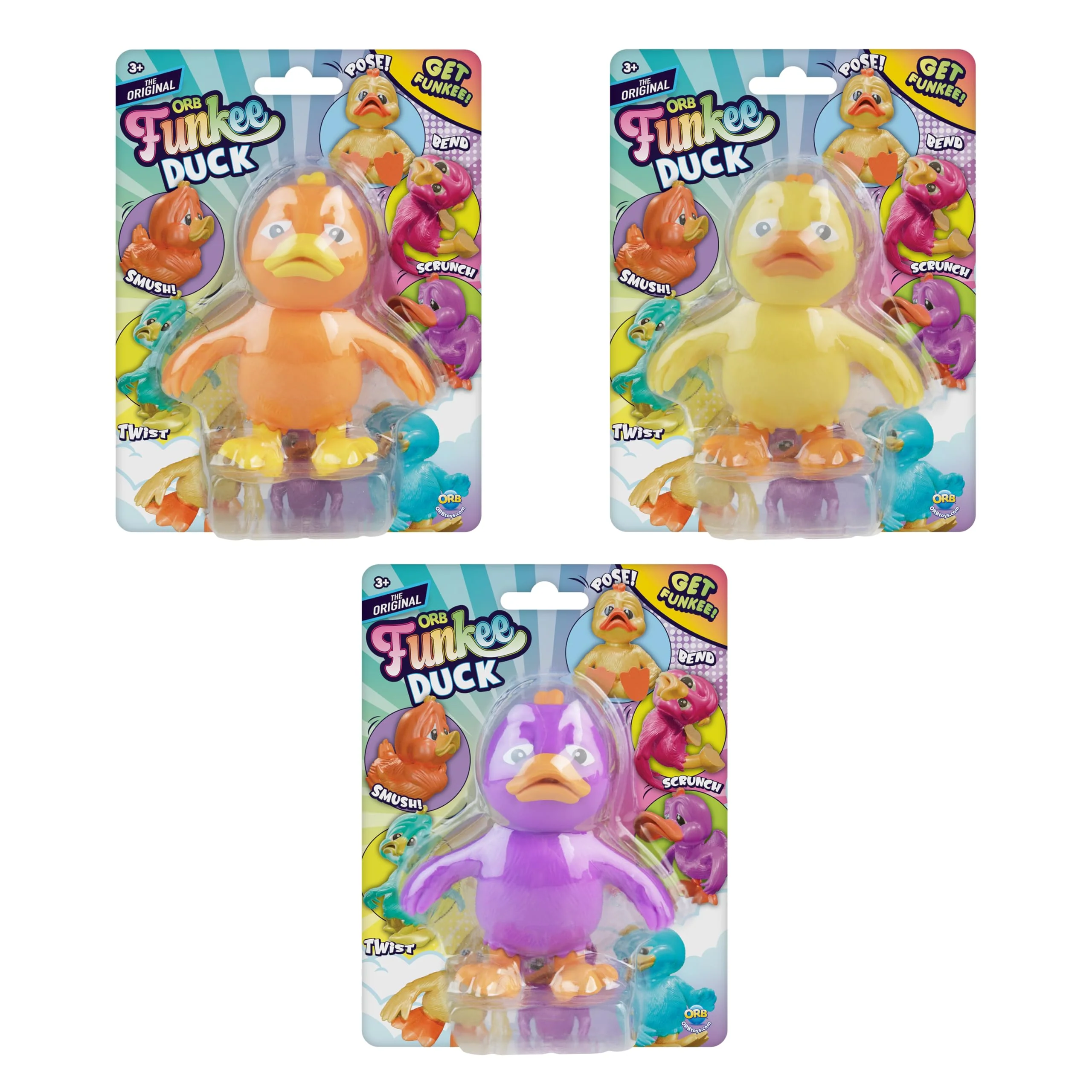 ORB Funkee Animalz Mega Squishy Duck Adorable, Funny, Stretchy, and Squishy Toy Ducks, Perfect for Stress Relief - Original Collectible Funkee Monkee Animal Fidget Toys for Kids and Adults, Color Variation, 1 Pack Per Order