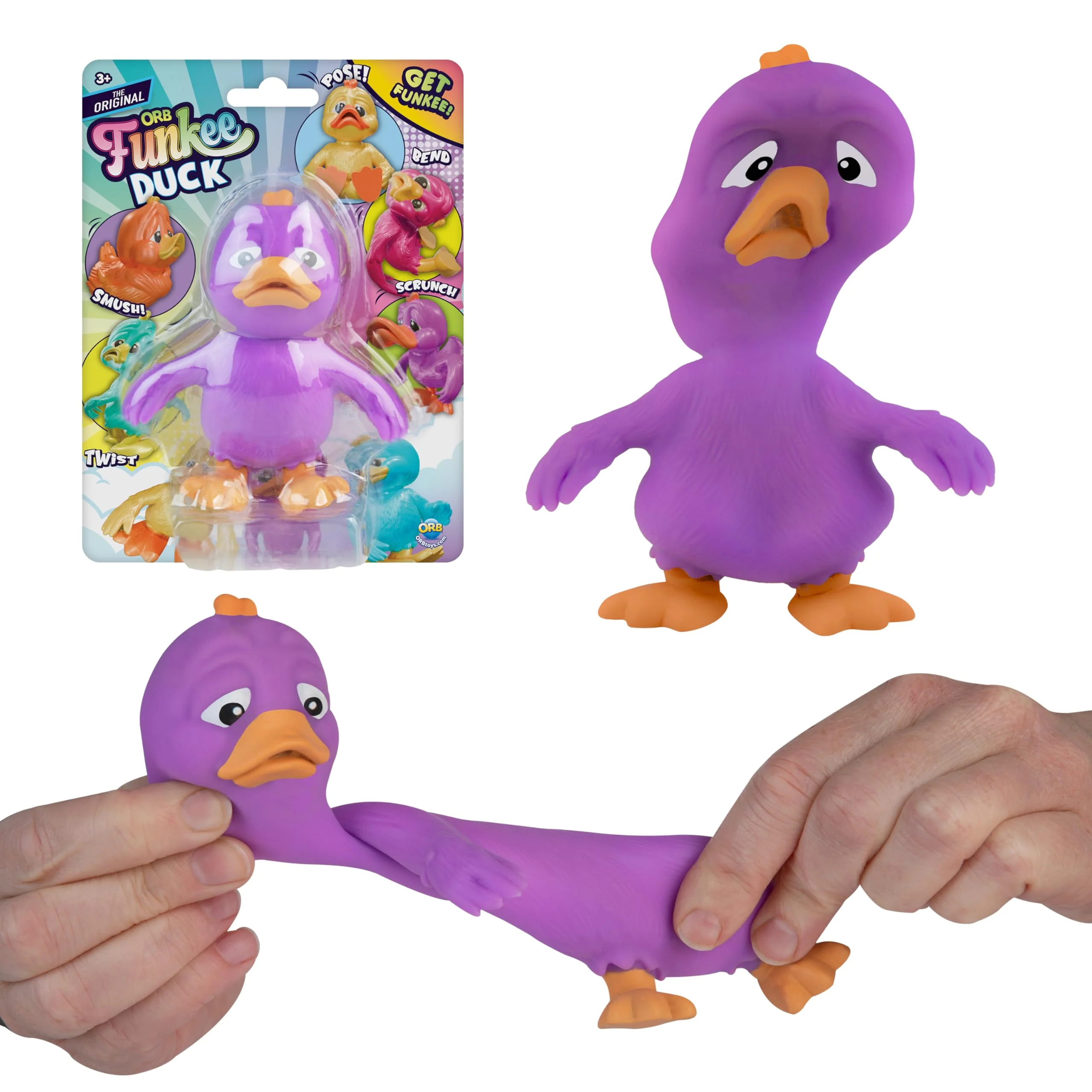 ORB Funkee Animalz Mega Squishy Duck Adorable, Funny, Stretchy, and Squishy Toy Ducks, Perfect for Stress Relief - Original Collectible Funkee Monkee Animal Fidget Toys for Kids and Adults, Color Variation, 1 Pack Per Order - Image 3