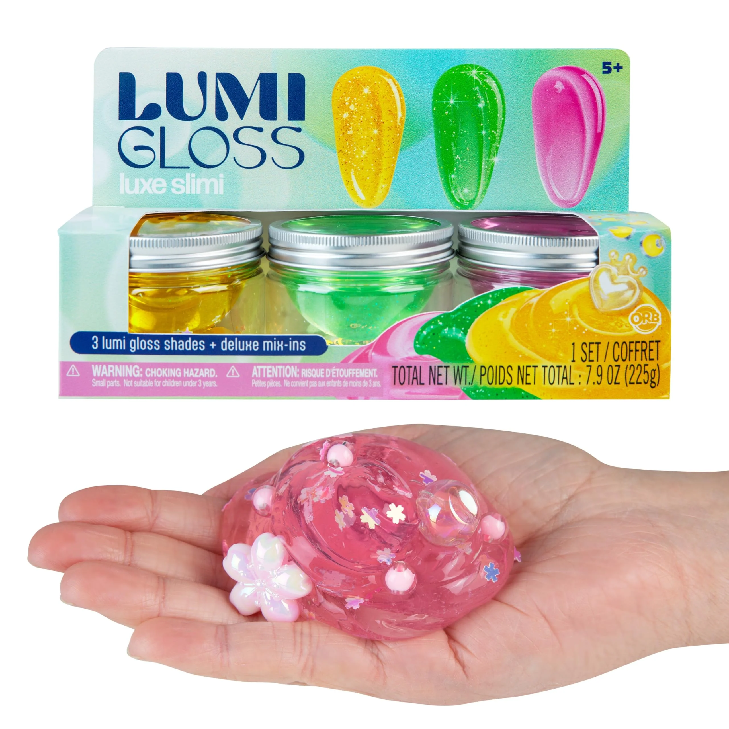 ORB Lumi Gloss Deluxe Slime Kit 3 Pack - Vibrant, Glossy and Smooth Makeup Themed Slime For Kids with Mix - Ins - Citrine Sparkle, Rose Essence, Emerald Glimmer - Fun Resealable Party Favors and Gifts - Image 5