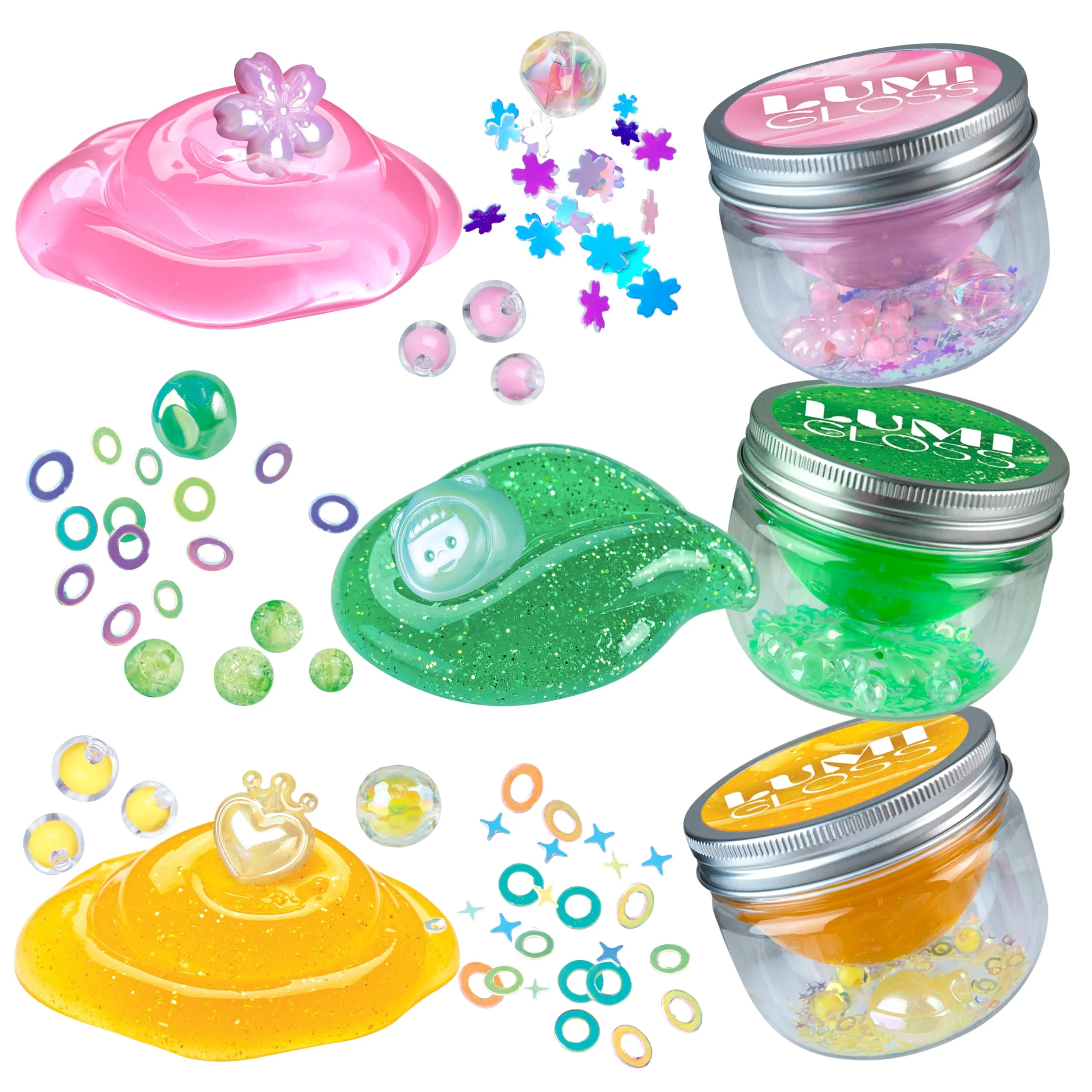 ORB Lumi Gloss Deluxe Slime Kit 3 Pack - Vibrant, Glossy and Smooth Makeup Themed Slime For Kids with Mix - Ins - Citrine Sparkle, Rose Essence, Emerald Glimmer - Fun Resealable Party Favors and Gifts - Image 6