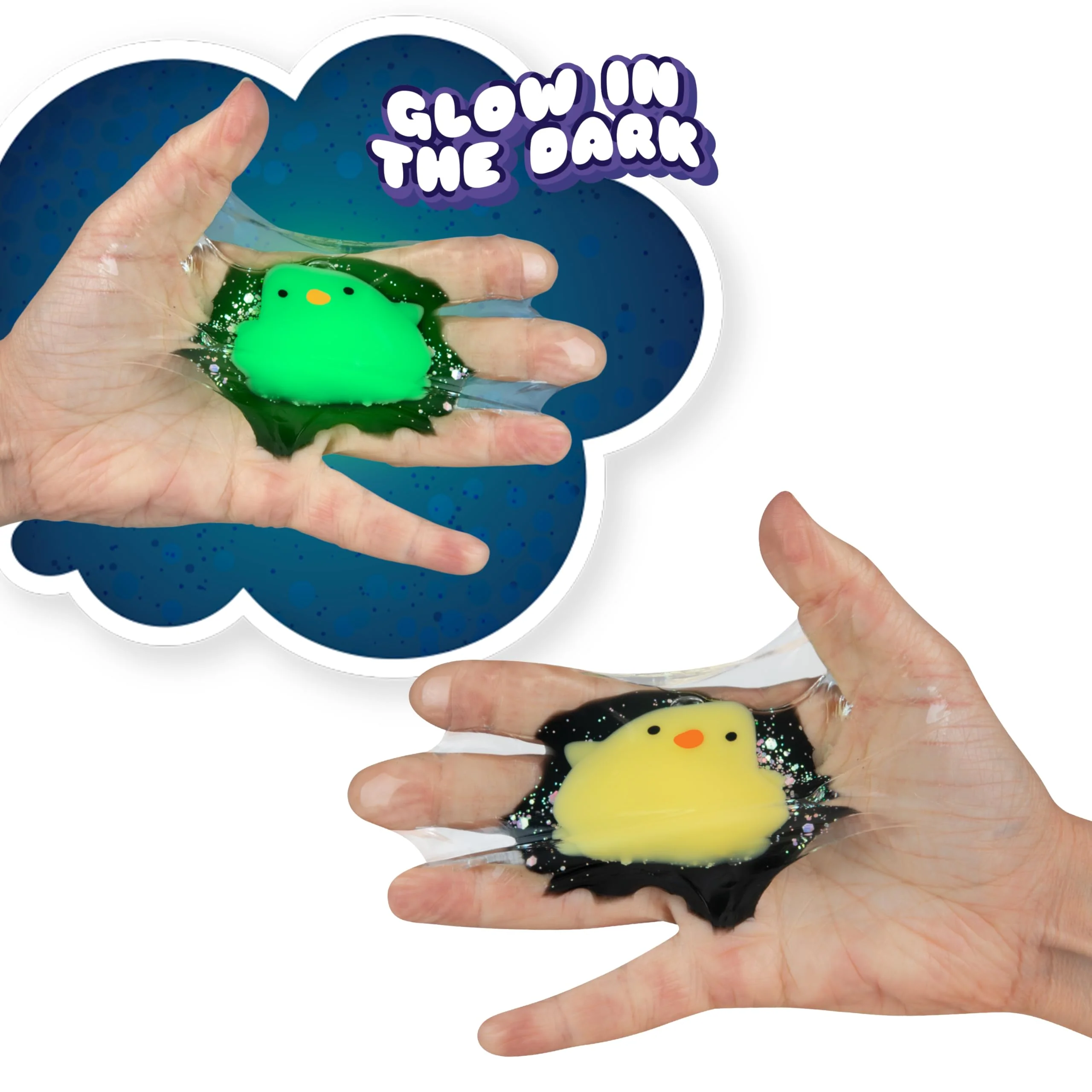 ORB Tabalicious TABA Squishy Glow in the Dark Yellow Chick Stress Cube Toy - Soft, Sticky, Glowing TABA Squishy Animal Stress Cubes - Fun Stress Ball Squishies - Kawaii Fidget Toys for Kids and Adults - Image 5