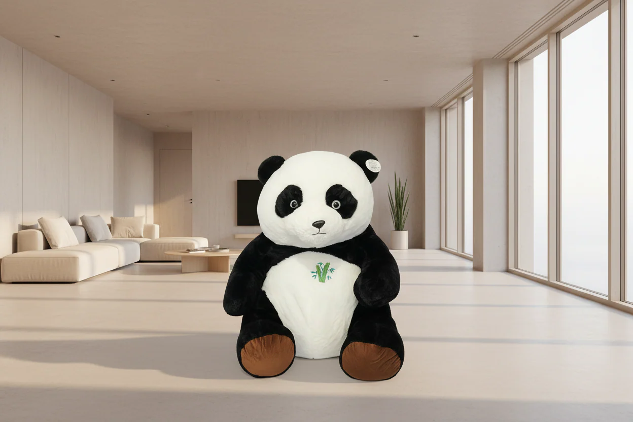 Plush panda toy with a bamboo leaf design on a white 32 in - Image 2