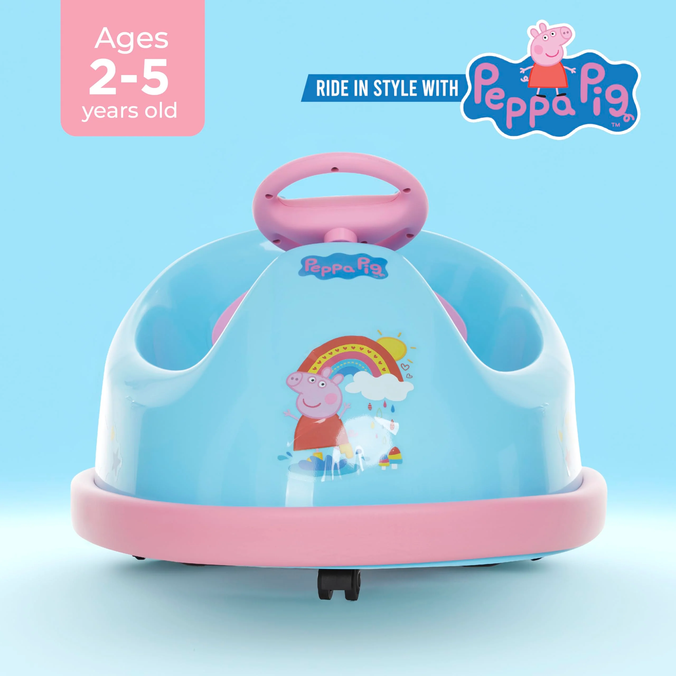 Peppa Pig Bumper Car for Kids, 2 Speed Electric Bumper Car Vehicle, Toddler Bumper Car with Remote Control and 360 Degree Turning, 6V Motor, LED Lights, Gifts for Toddlers - Image 10
