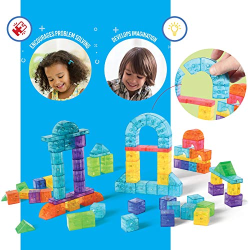 Play Brainy 101 Pieces Magnetic Cubes for Kids - 3D Building Blocks Set with Transparent Blocks in Varying Shapes and Colors - Image 4