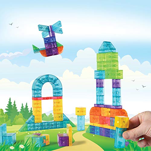Play Brainy 101 Pieces Magnetic Cubes for Kids - 3D Building Blocks Set with Transparent Blocks in Varying Shapes and Colors - Image 5