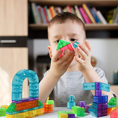 Play Brainy 101 Pieces Magnetic Cubes for Kids - 3D Building Blocks Set with Transparent Blocks in Varying Shapes and Colors - Image 6