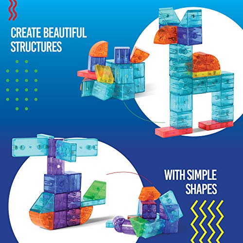 Play Brainy 101 Pieces Magnetic Cubes for Kids - 3D Building Blocks Set with Transparent Blocks in Varying Shapes and Colors - Image 7