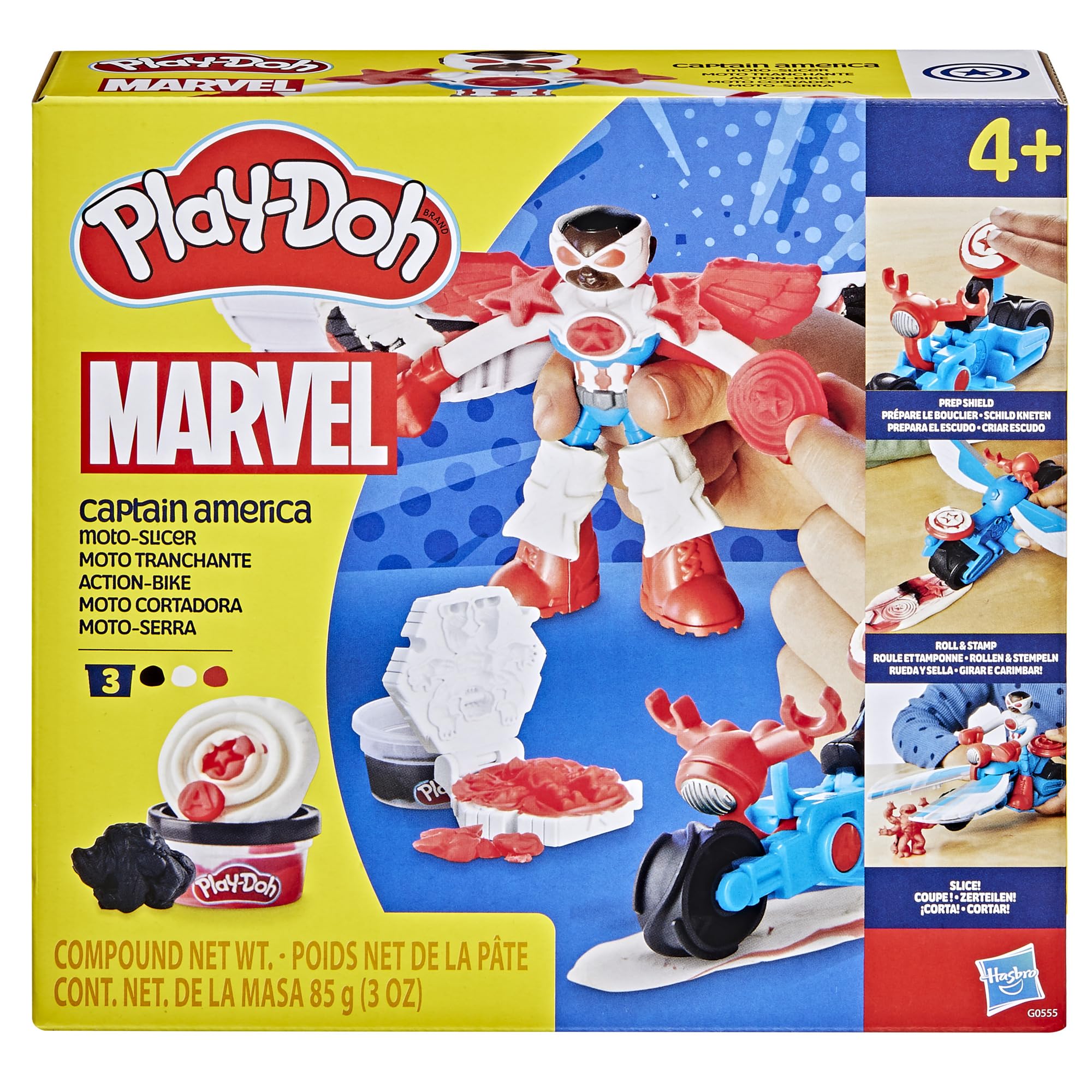 Play-Doh Marvel Captain America Moto-Slicer Playset with Bendy Action Figure, 3 Accessories, Imagination Toys for Kids 4 Years & Up
