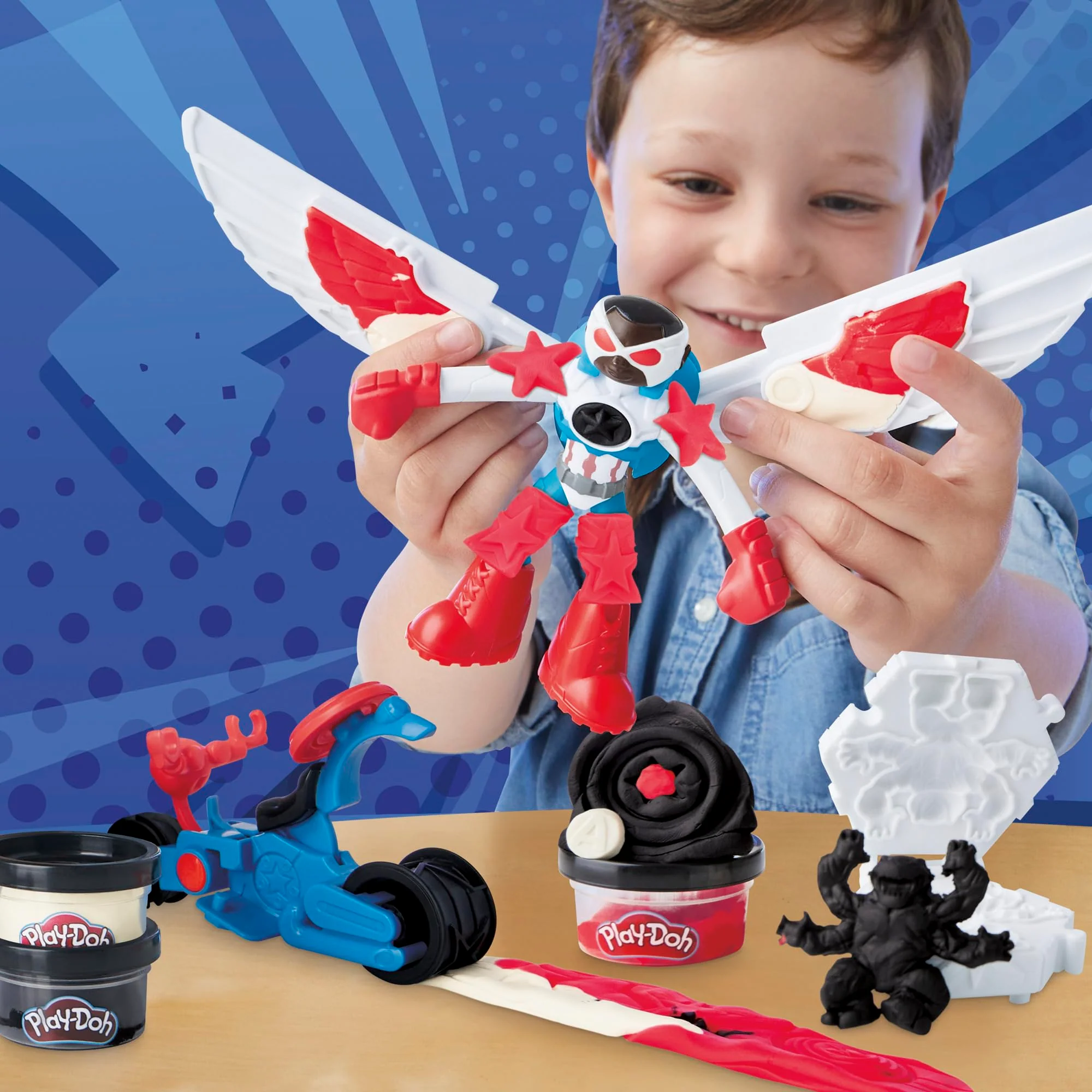 Play-Doh Marvel Captain America Moto-Slicer Playset with Bendy Action Figure, 3 Accessories, Imagination Toys for Kids 4 Years & Up - Image 2
