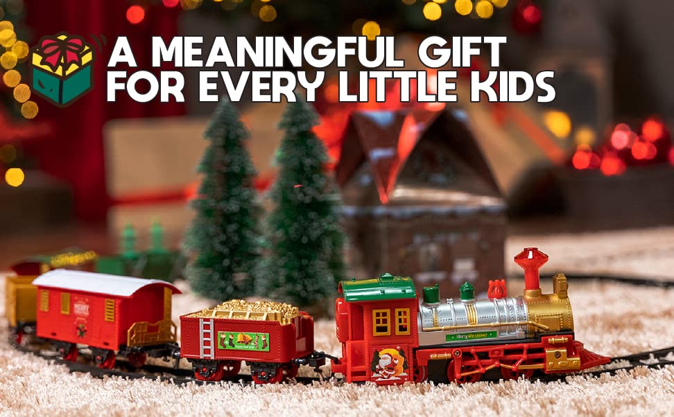 Play Moon Electric Train Set for Christmas Tree 39 PCS Deluxe Railway Train Tracks Set with Lights and Sounds for Christmas Decoration Train Car Engine and Accessories Toys for Boys and Girls - Image 2