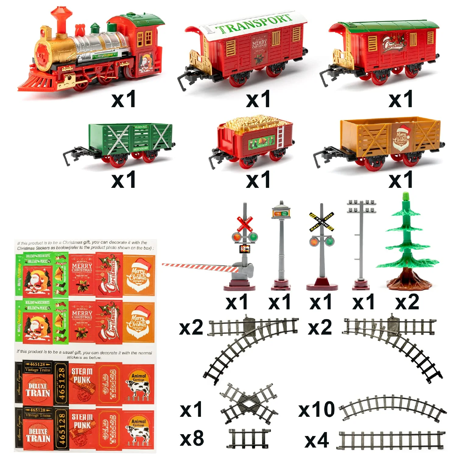 Play Moon Electric Train Set for Christmas Tree 39 PCS Deluxe Railway Train Tracks Set with Lights and Sounds for Christmas Decoration Train Car Engine and Accessories Toys for Boys and Girls - Image 8