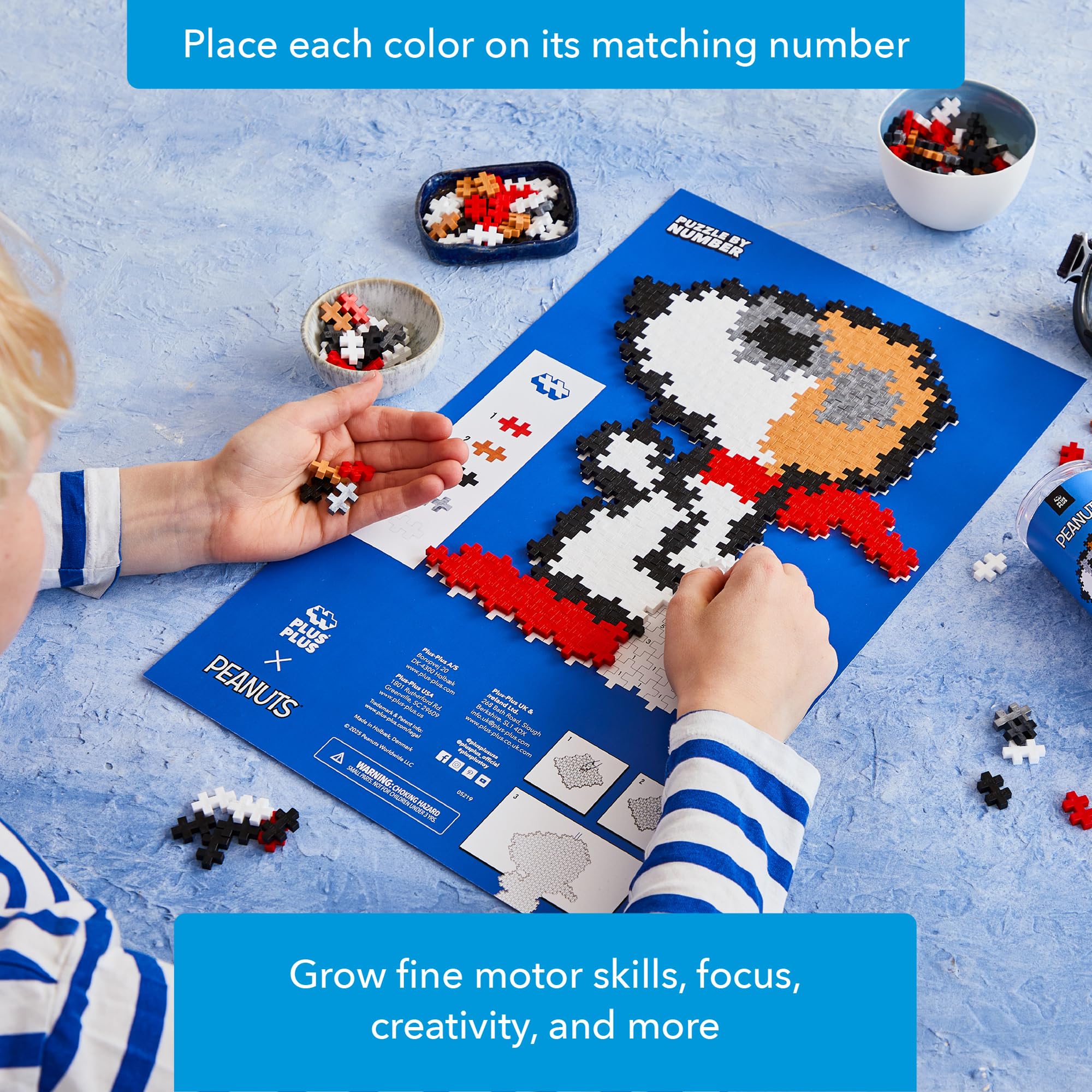 Plus Plus Puzzle By Number, 275 Piece Interlocking Mini Building Blocks, 2D Puzzle Stem Toy For Kids, Peanuts Merchandise - Flying Ace - Image 6