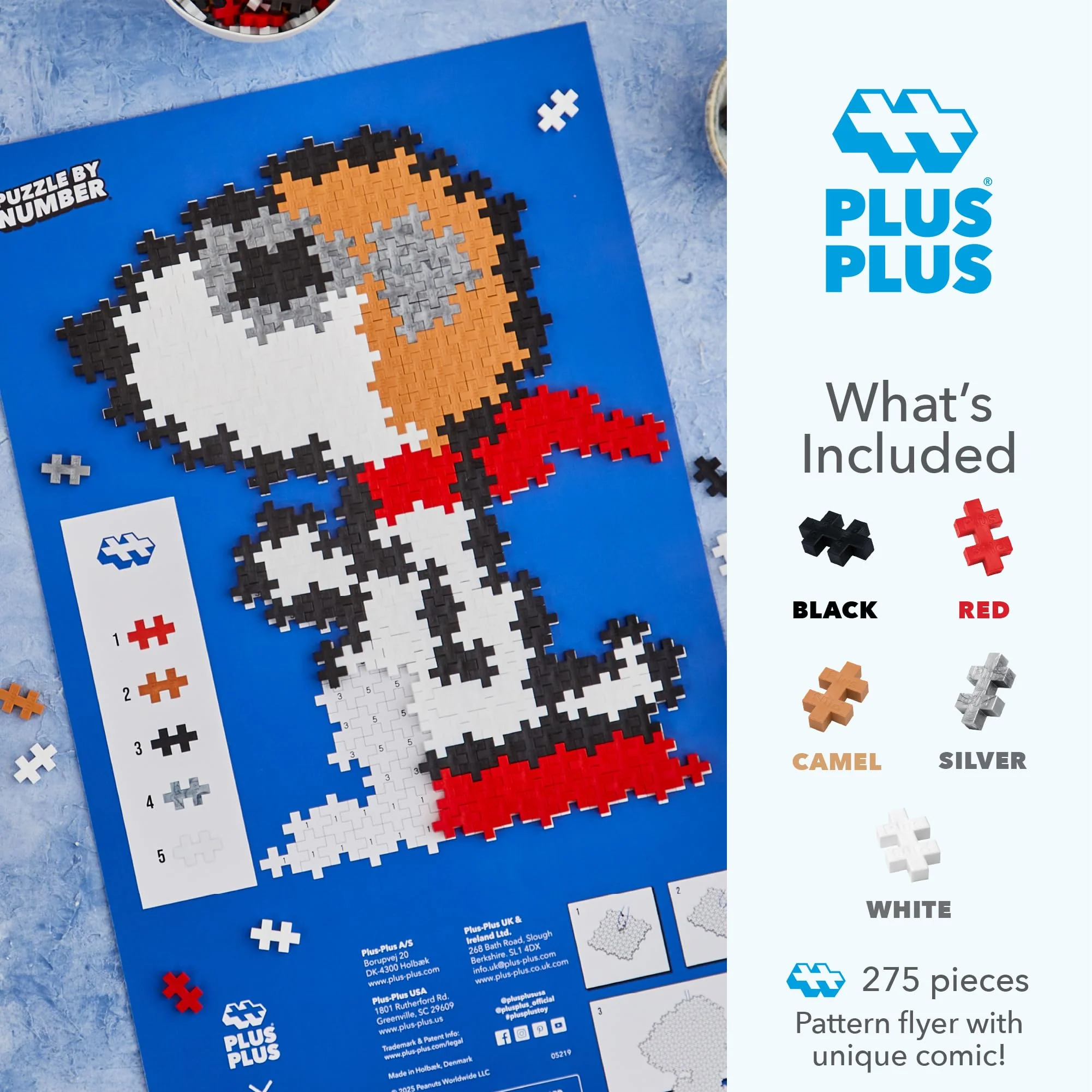 Plus Plus Puzzle By Number, 275 Piece Interlocking Mini Building Blocks, 2D Puzzle Stem Toy For Kids, Peanuts Merchandise - Flying Ace - Image 7