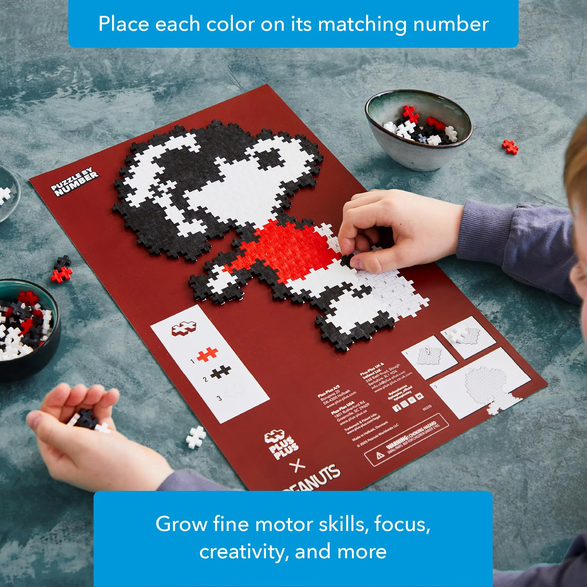 Plus Plus Puzzle By Number, 275 Piece Interlocking Mini Building Blocks, 2D Puzzle Stem Toy For Kids, Peanuts Merchandise - Joe Cool - Image 6