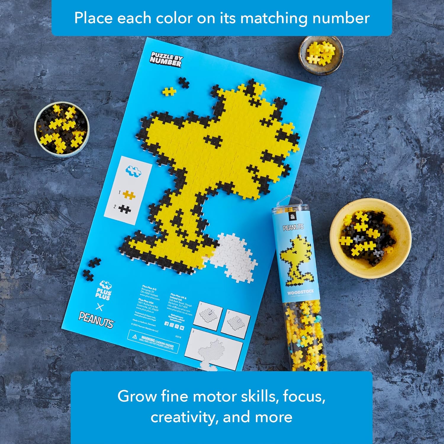 Plus Plus Puzzle By Number, 275 Piece Interlocking Mini Building Blocks, 2D Puzzle Stem Toy For Kids, Peanuts Merchandise -Woodstock - Image 3