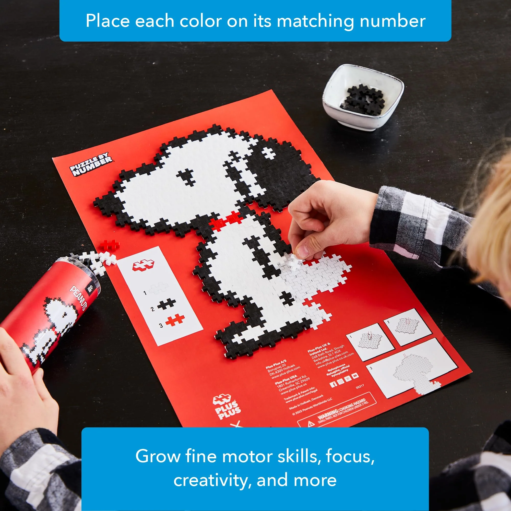 Plus Plus Puzzle By Number, 275 Piece Interlocking Mini Building Blocks, 2D Puzzle Stem Toy For Kids, Peanuts Merchandise - Snoopy - Image 6
