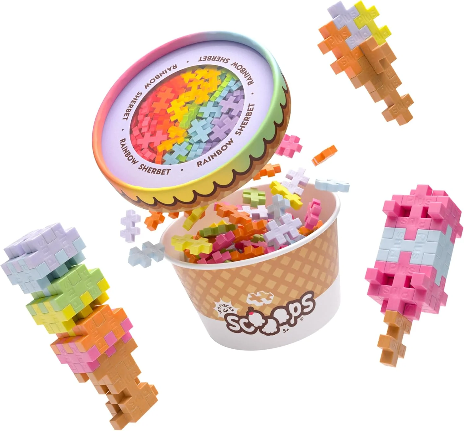 PLUS PLUS Scooops, Birthday Cake - Ice Cream 3D Puzzle Building Block Set, 100 Mini Interlocking Pieces, Fun Stem Toy for Kids - Image 7