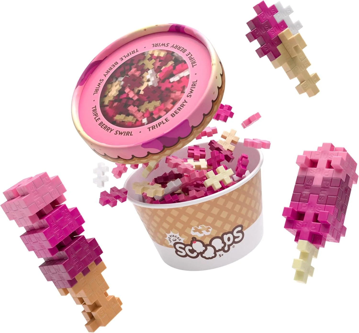 PLUS PLUS Scooops, Birthday Cake - Ice Cream 3D Puzzle Building Block Set, 100 Mini Interlocking Pieces, Fun Stem Toy for Kids - Image 8