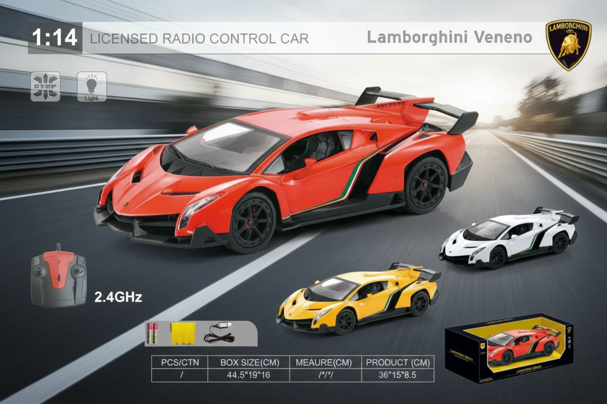 Remote Control Car, 1:14 Lamborghini Poison, Color May Vary - Image 2