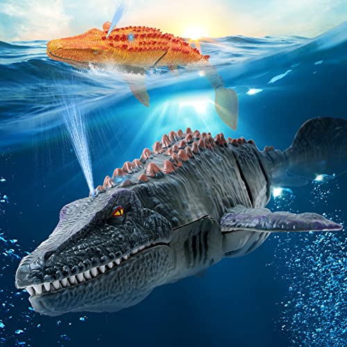 Remote Control Dinosaur Toys for Kids, Mosasaurus Diving Toys RC Boat with Light and Spray Water for Swimming Pool Lake Bathroom Ocean Protector Bath Toys - Image 4