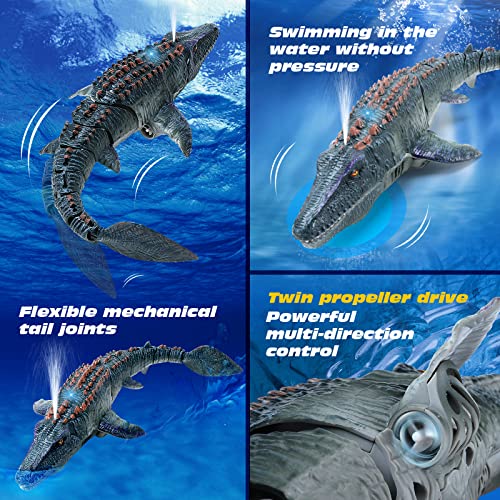 Remote Control Dinosaur Toys for Kids, Mosasaurus Diving Toys RC Boat with Light and Spray Water for Swimming Pool Lake Bathroom Ocean Protector Bath Toys - Image 6