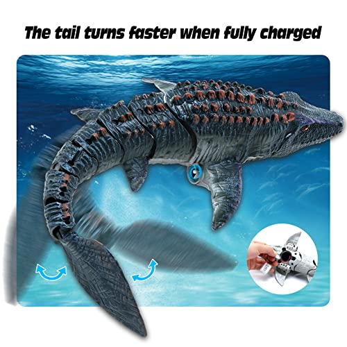 Remote Control Dinosaur Toys for Kids, Mosasaurus Diving Toys RC Boat with Light and Spray Water for Swimming Pool Lake Bathroom Ocean Protector Bath Toys - Image 9