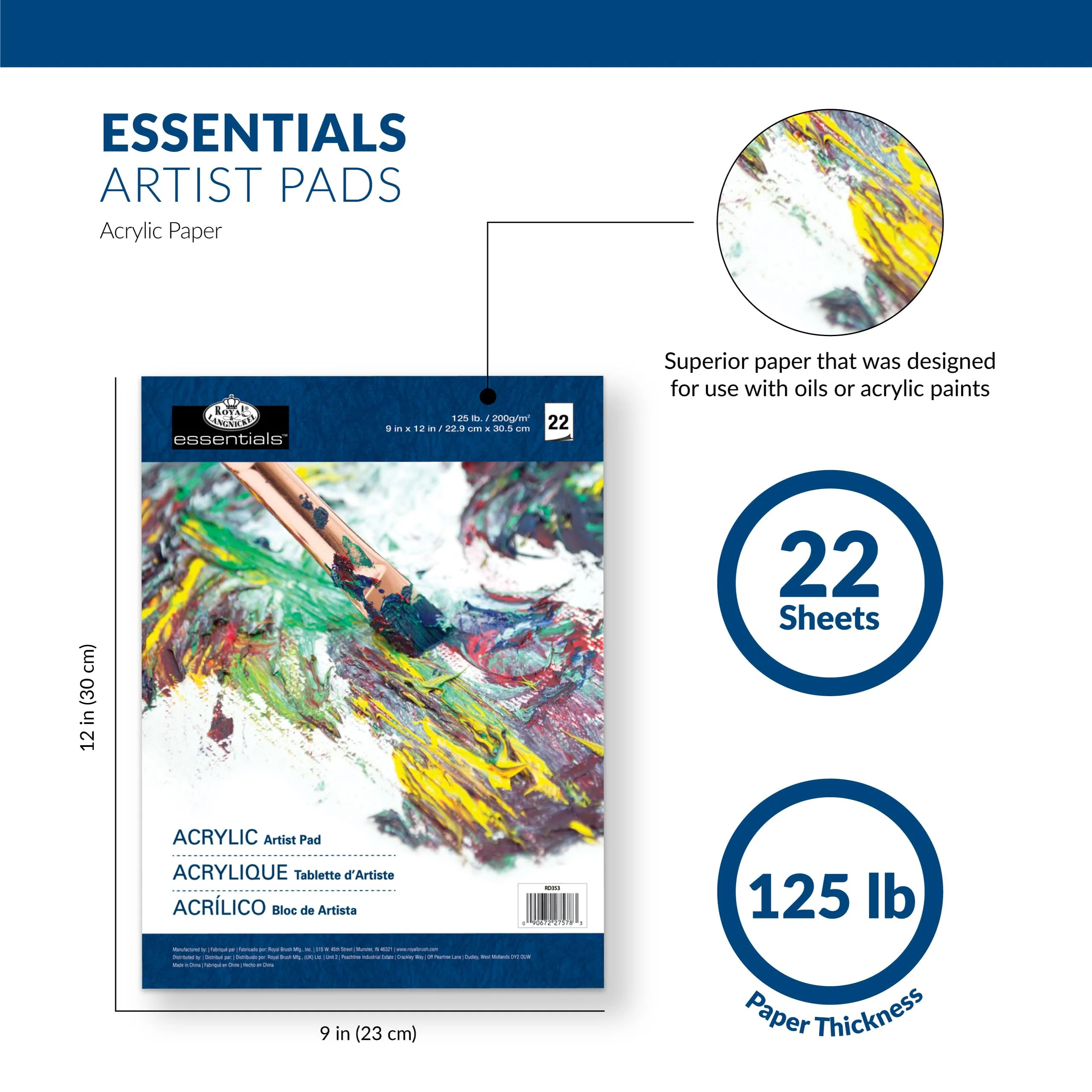 Royal Brush Royal Langnickel 22-Sheet Oil and Acrylic Essentials Artist Paper Pad, 9-Inch by 12-Inch - Image 2