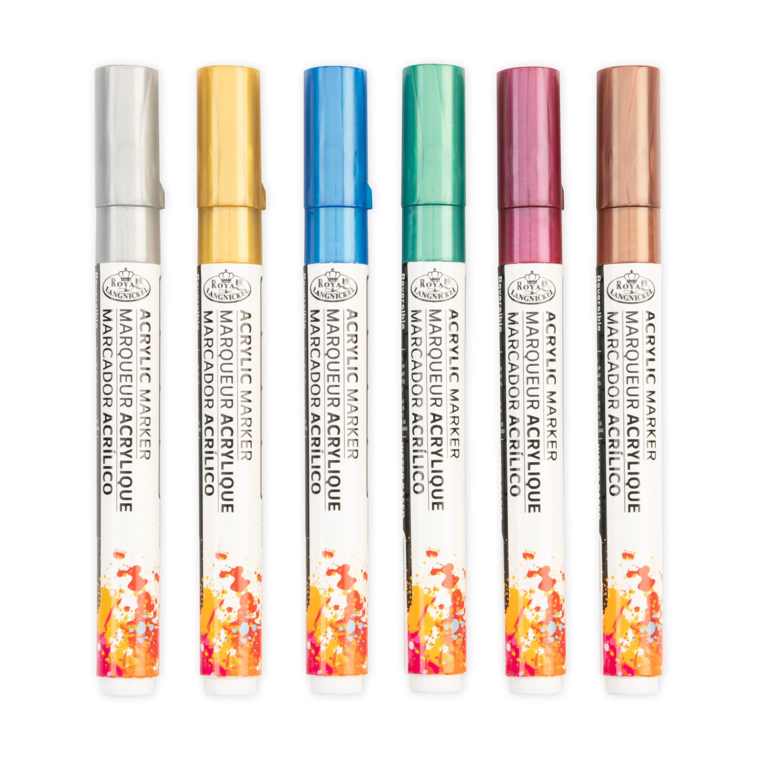 Royal & Langnickel 6 Piece Acrylic Reversible Tip Metallic Markers, 2mm - Image 3