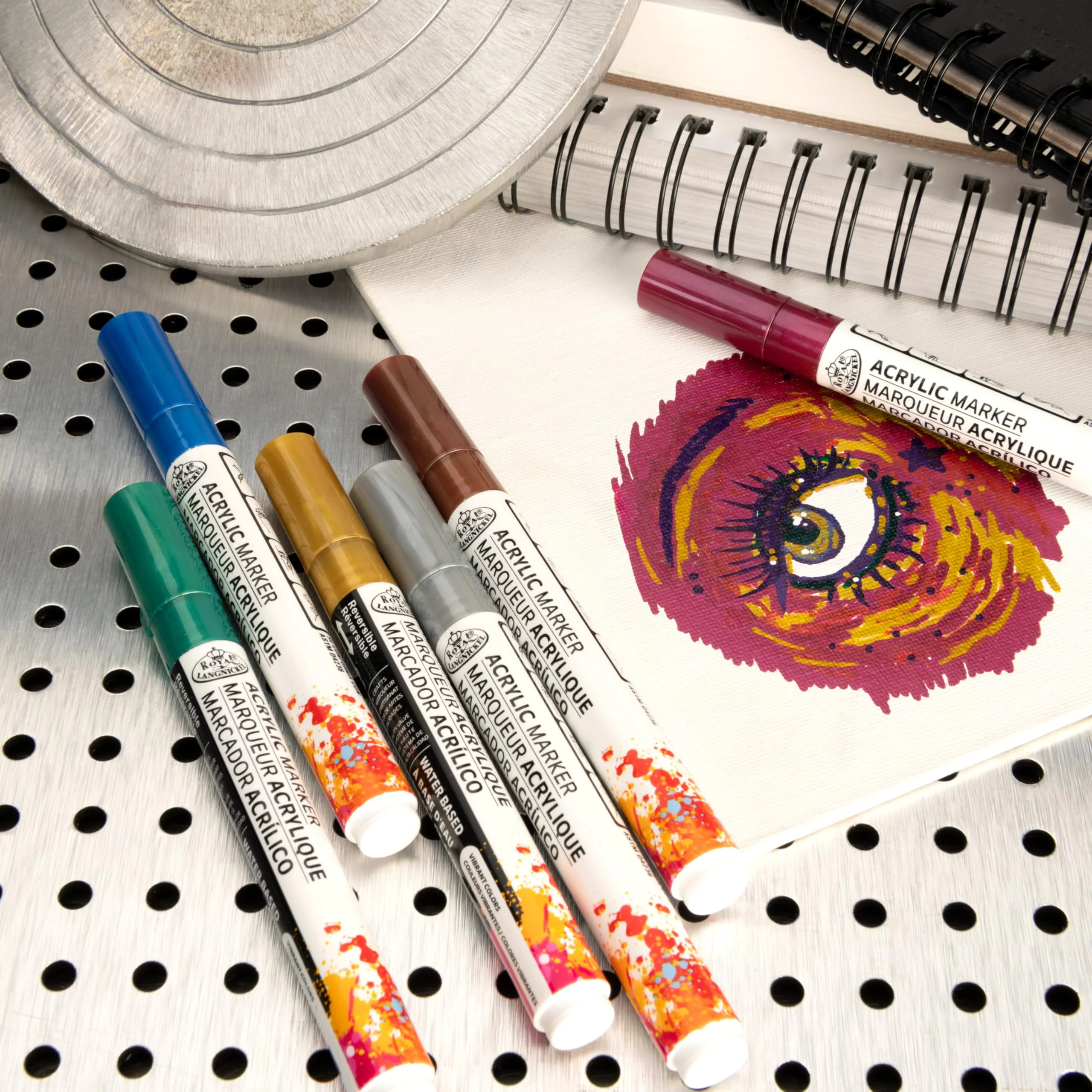 Royal & Langnickel 6 Piece Acrylic Reversible Tip Metallic Markers, 2mm - Image 4