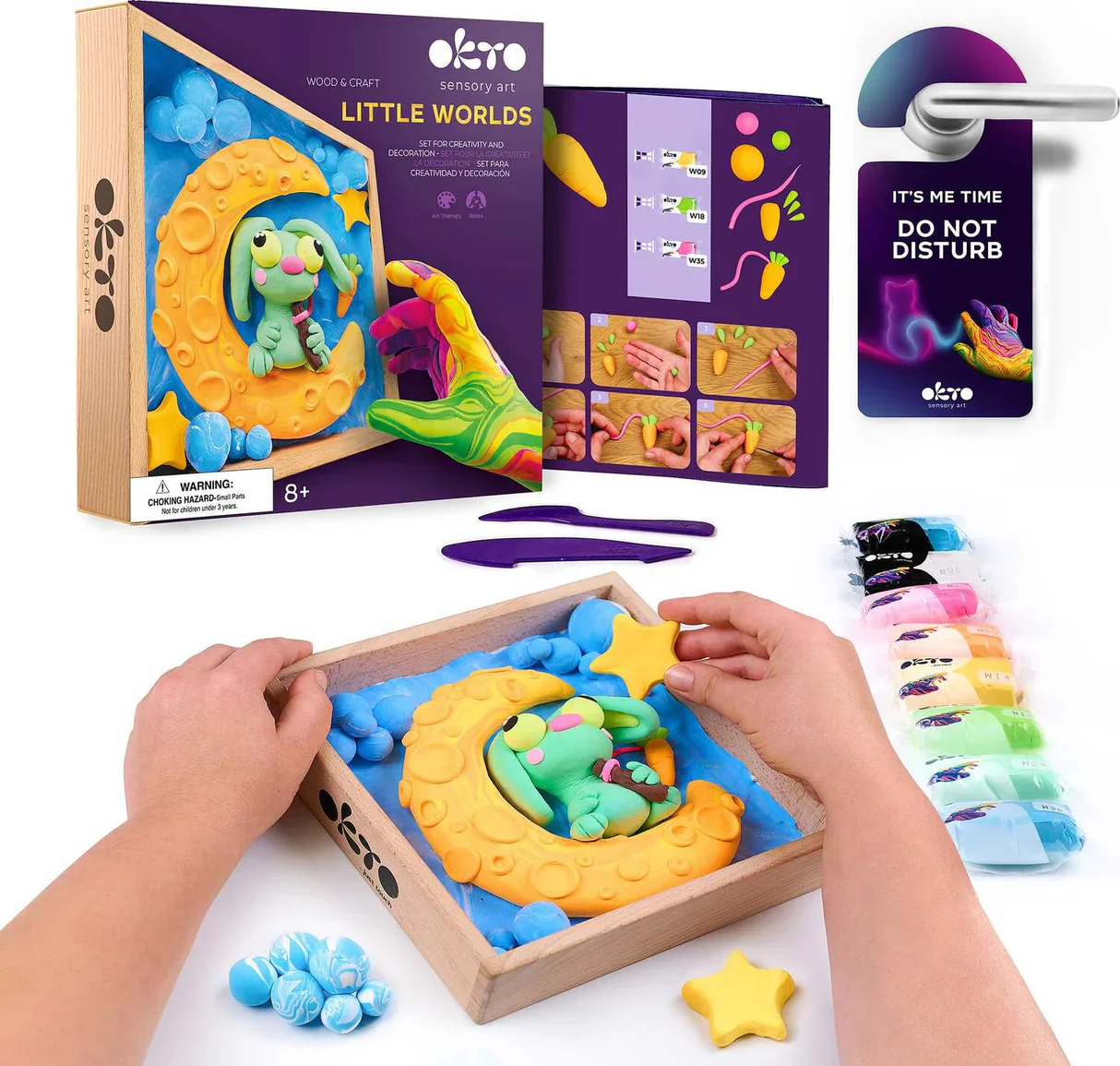Sensory Art, Little Worlds, Bunny on the Moon - Foam Air‑Dry Clay Wooden Art Kit (8.3" Square) - Ages 8+