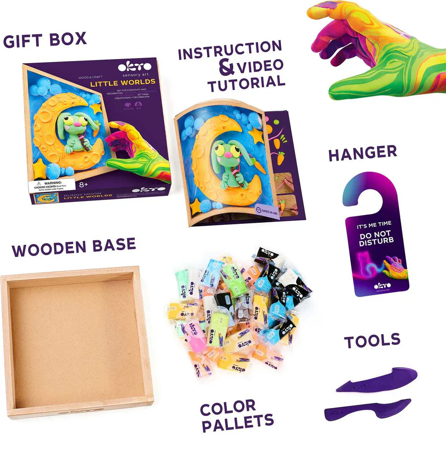 Sensory Art, Little Worlds, Bunny on the Moon - Foam Air‑Dry Clay Wooden Art Kit (8.3" Square) - Ages 8+ - Image 2