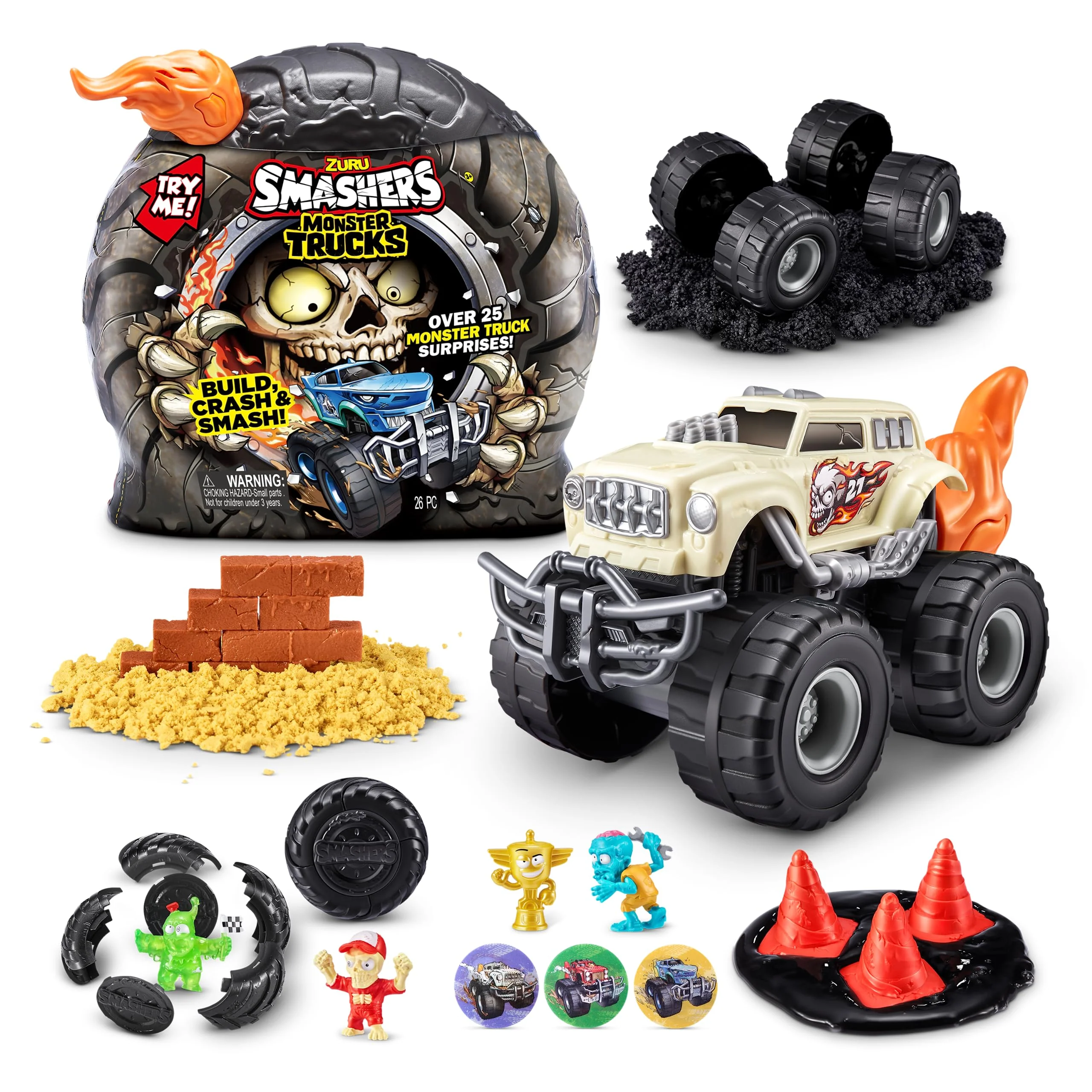 Smashers Monster Truck Surprise (Skull Truck) by ZURU with 25 Surprises Collectible Monster Truck Surprise Smash Slime Sand Compounds Discovery