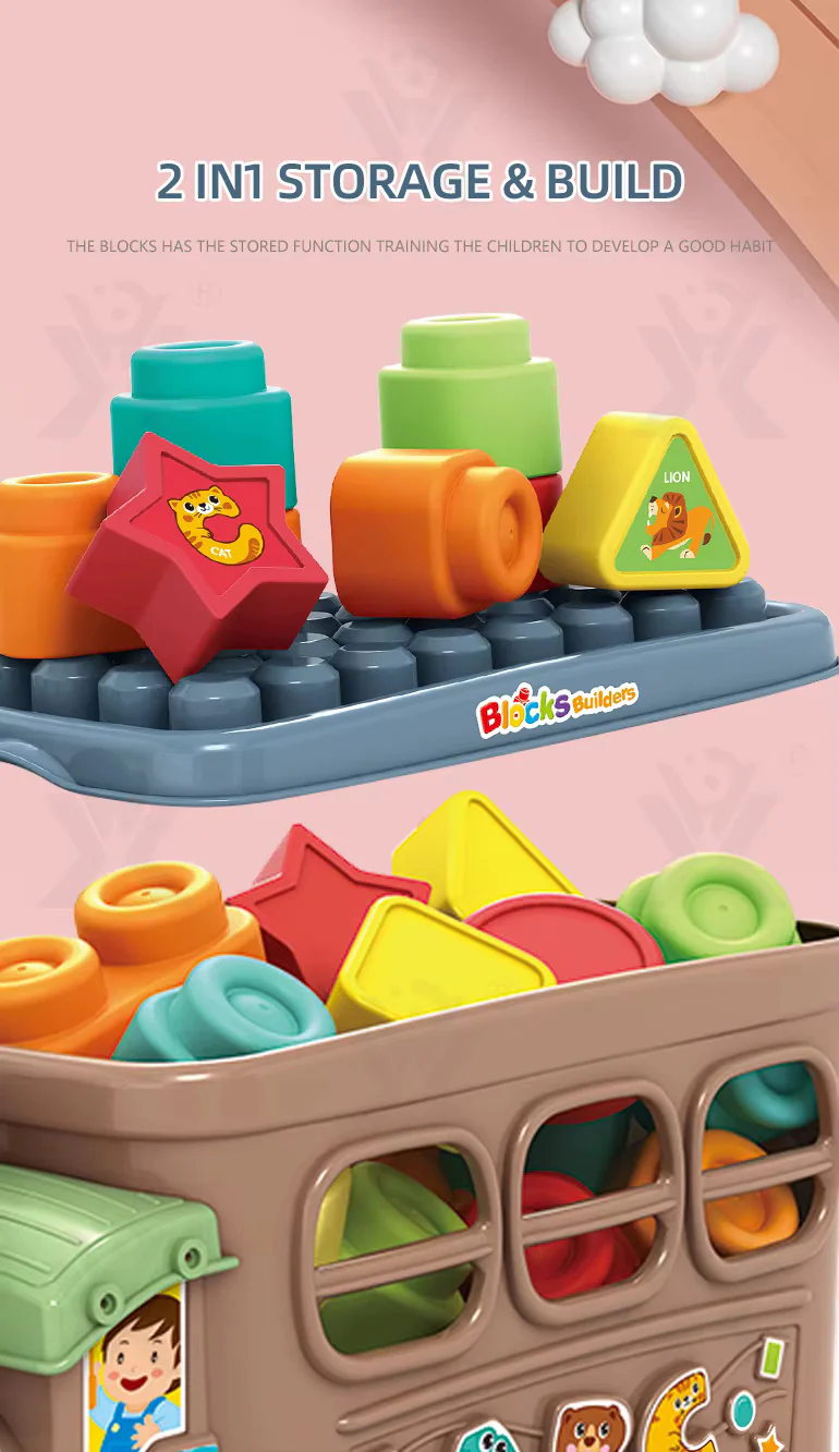 Soft Rubber Building Blocks Train Toy Kids Education 2 in 1 Multifunctional Toy - Image 3