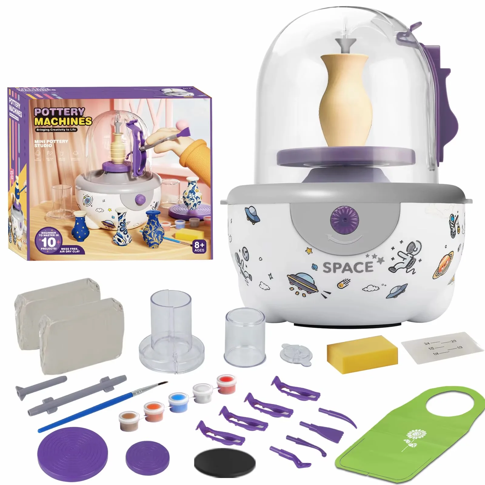 Space Ceramic Clay Set, Mini Pottery Studio Kit, Art and Crafts Toy Designed for Children Aged 8 and Up