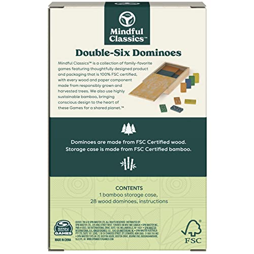 SPIN MASTER GAMES Mindful Classics, Double-Six Wood Dominoes Set Sustainable Classic Games with Wood Storage Case, for Adults and Kids Ages 8 and up - Image 4