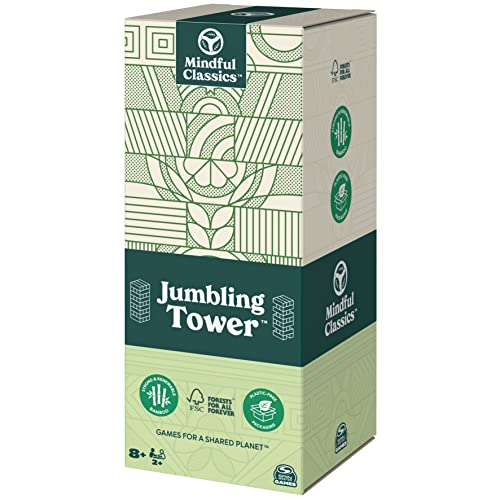 Spin Master Games Mindful Classics, Jumbling Tower Sustainable Wooden Blocks Tumbling Toppling Bamboo Wood Party Stacking Game, for Adults and Kids Ages 8 and up - Image 3