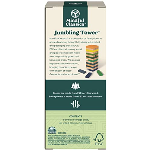 Spin Master Games Mindful Classics, Jumbling Tower Sustainable Wooden Blocks Tumbling Toppling Bamboo Wood Party Stacking Game, for Adults and Kids Ages 8 and up - Image 4