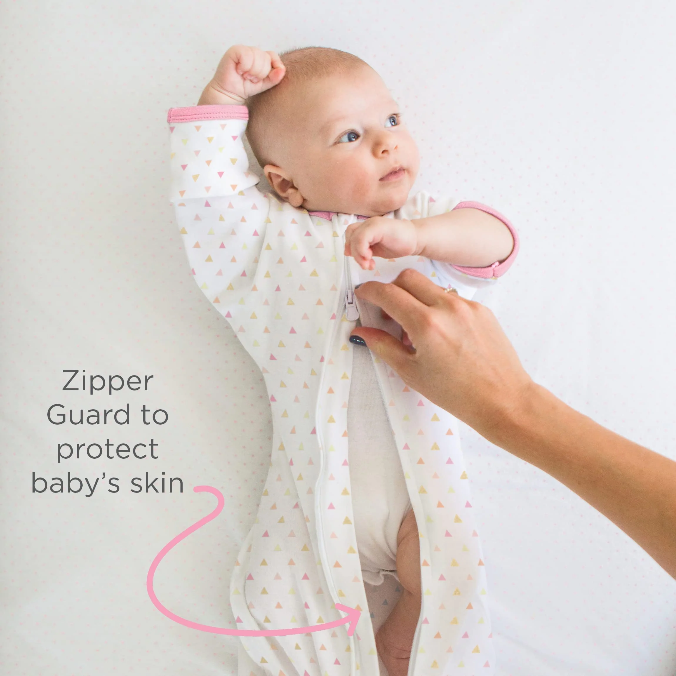 SwaddleDesigns Transitional Swaddle Sack with Arms Up Half-Length Sleeves and Mitten Cuffs, Tiny Triangles, Pink, Medium, 3-6mo, 14-21 lbs - Image 7