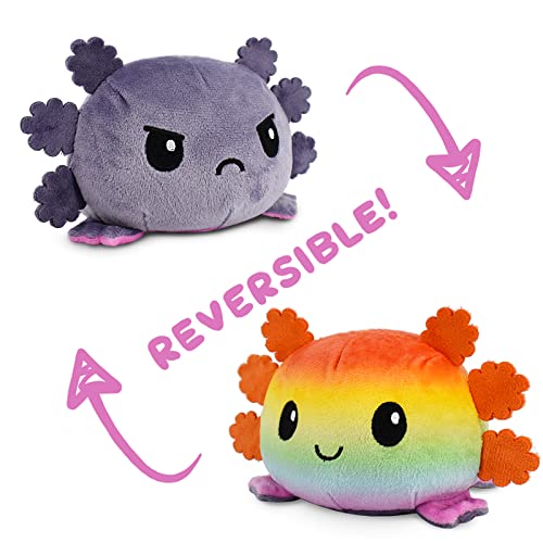 TeeTurtle - The Original Reversible Axolotl Plushie - Gray + Rainbow - Cute Sensory Fidget Stuffed Animals That Show Your Mood - Image 2