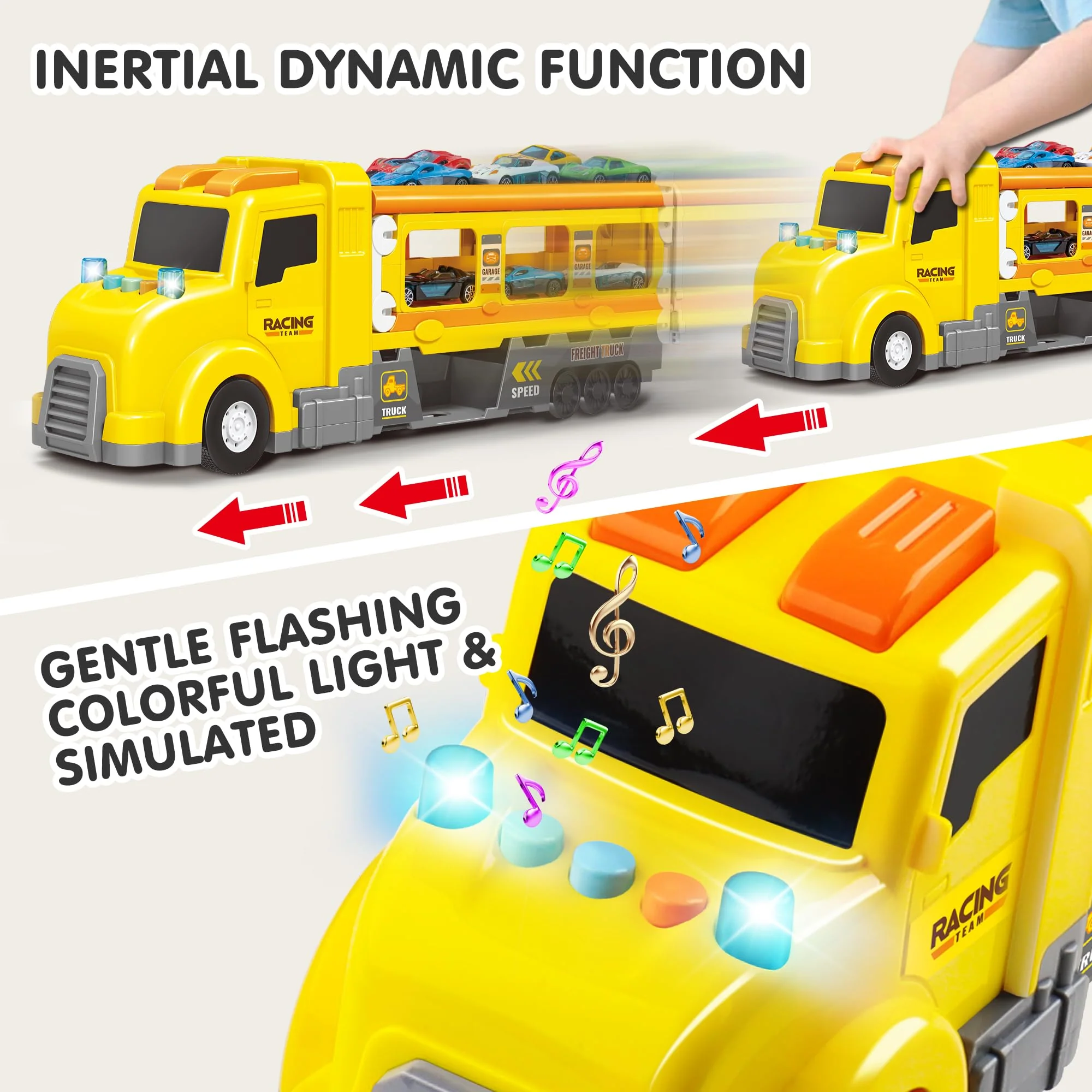 Transport Car Carrier Truck, Toddler Toys for 3+ Years Old Boys -with 6 Cars, Race Track Playset with Lights Sounds, Kids Gifts - Image 4