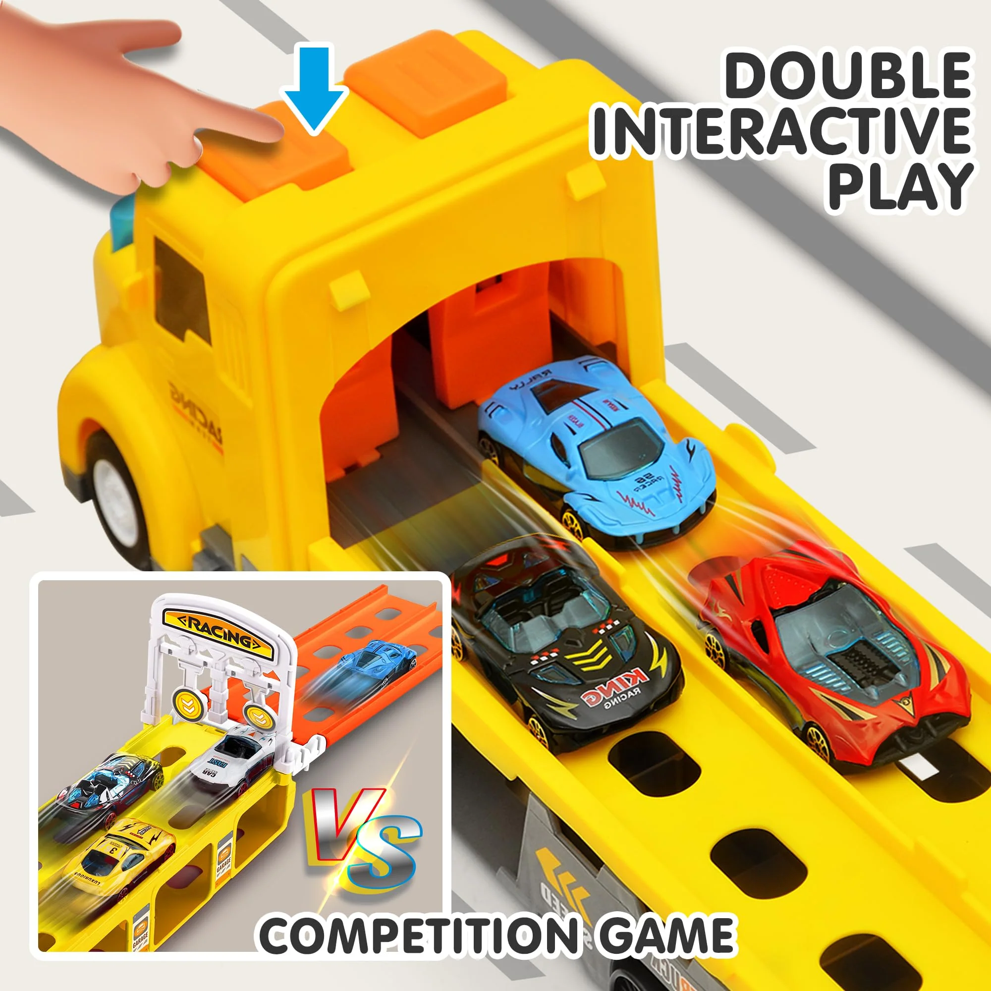 Transport Car Carrier Truck, Toddler Toys for 3+ Years Old Boys -with 6 Cars, Race Track Playset with Lights Sounds, Kids Gifts - Image 5