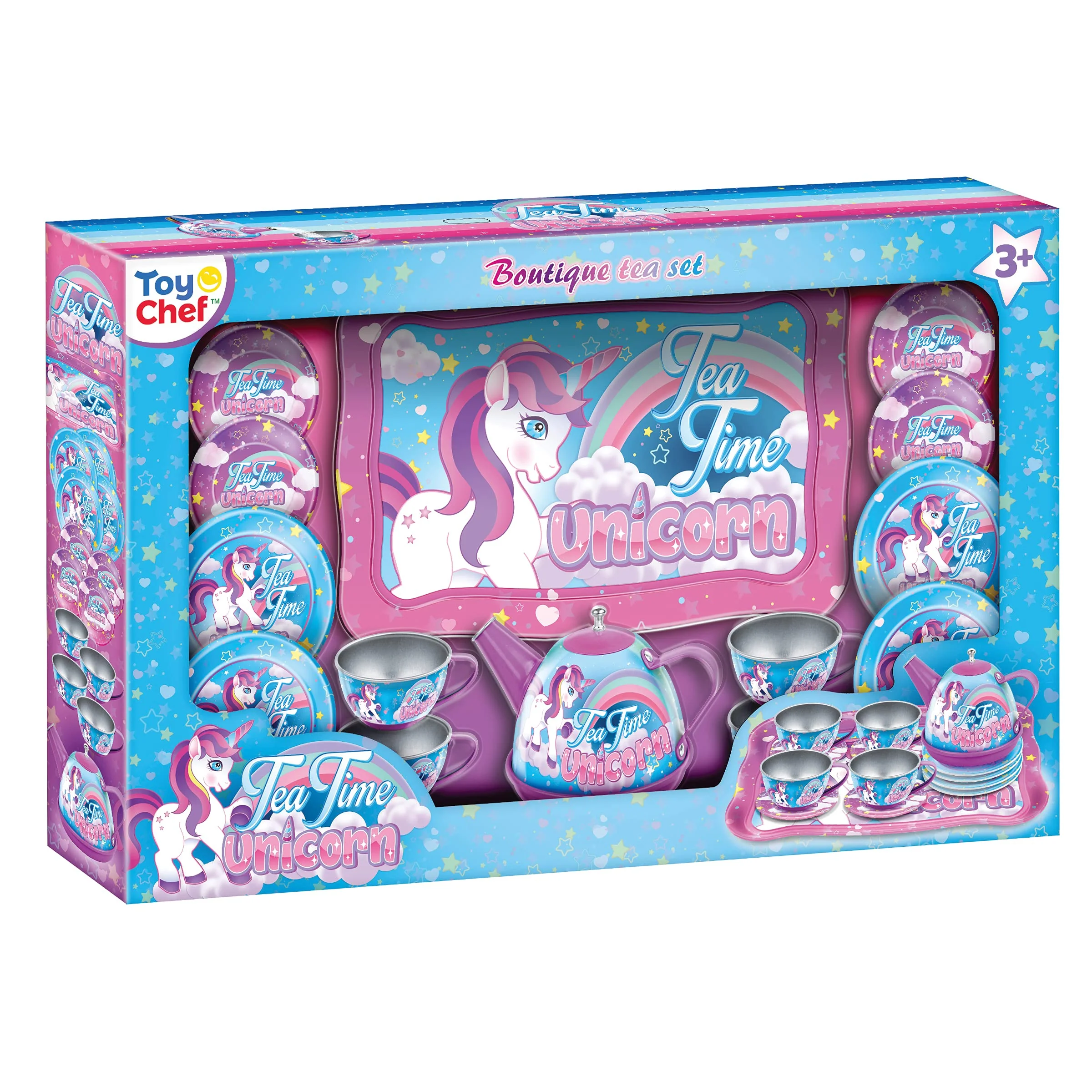 Tea Party Set, 14-Piece Unicorn for Toddler Girls - Princess Pretend Game Playset with Teapot, Cups, Saucers and Serving Tray - 3 Years Old and Up - Image 4