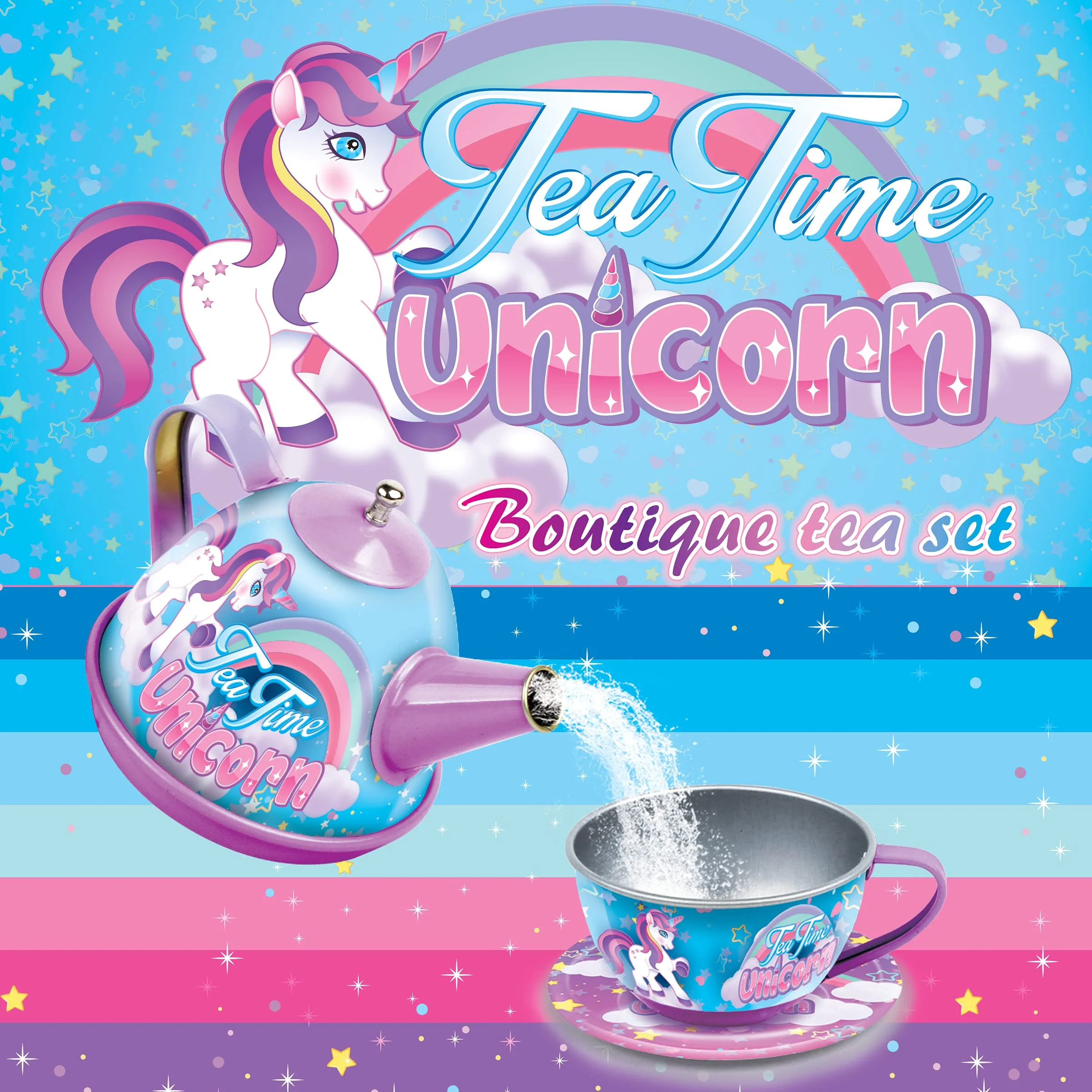 Tea Party Set, 14-Piece Unicorn for Toddler Girls - Princess Pretend Game Playset with Teapot, Cups, Saucers and Serving Tray - 3 Years Old and Up - Image 5