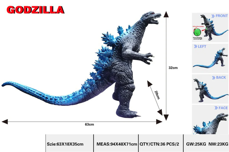 Toy Dinosaur, Godzilla Large, Silver Blue
