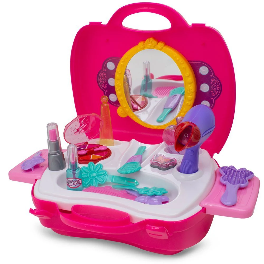 21-Piece Pretend Play Makeup Kit for Girls – Kid’s Vanity Makeup Kit with Beauty Salon Case, Lightweight & Portable Barbie Make Up Cosmetics Set for Toddlers - Image 4