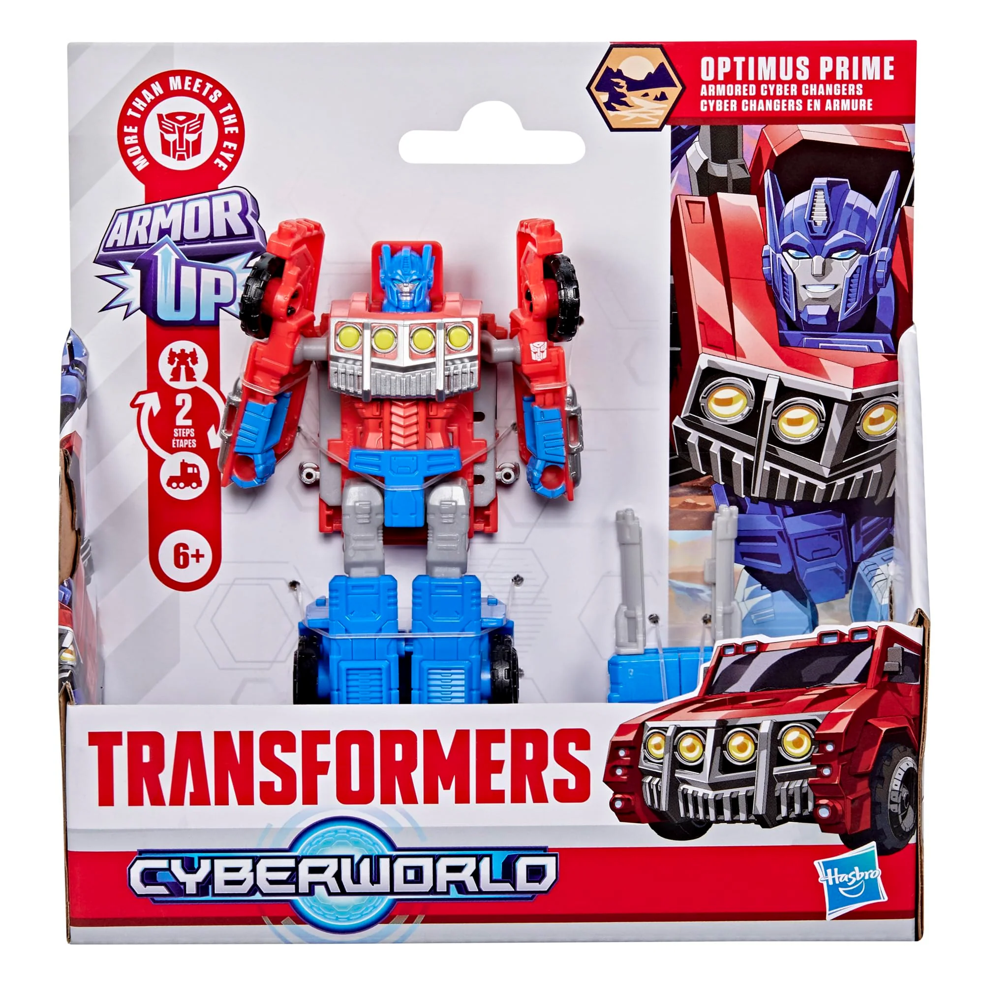 Transformers CYBERWORLD Optimus Prime Armored Cyber Changers 4-Inch Action Figure, Quick Change to Truck Mode, Robot Toys for Boys and Girls, Kids Christmas Stocking Stuffers, Ages 6+